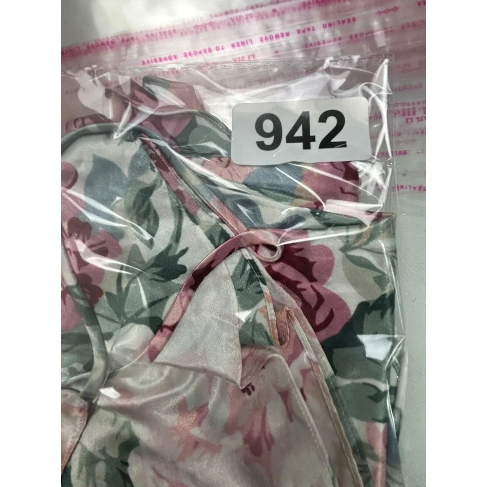 Mystique Intimates Pink Floral Satin Pajama Set Camisole Tap Shorts‎ Small